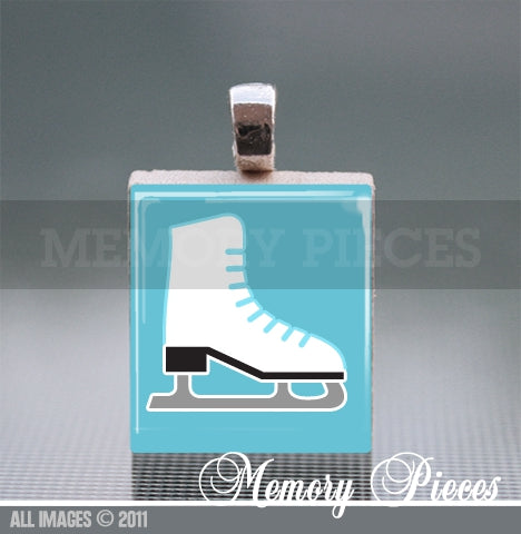 Ice Skate Scrabble Tile Pendant with Ball Chain