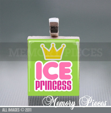 'Ice Princess' Ice Skating Scrabble Tile Pendant with Ball Chain