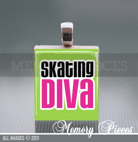 'Skating Diva' Scrabble Tile Pendant with Ball Chain