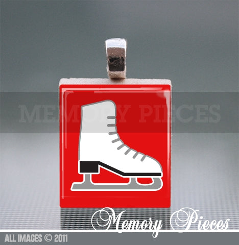 Ice Skate Scrabble Tile Pendant with Ball Chain