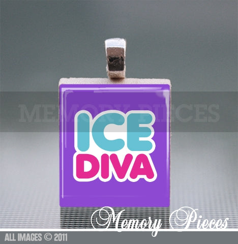 'Ice Diva' Ice Skate Scrabble Tile Pendant with Ball Chain