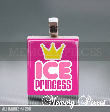 'Ice Princess' Ice Skating Scrabble Tile Pendant with Ball Chain