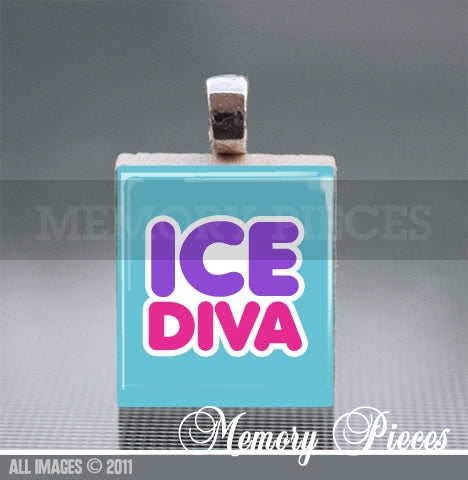 'Ice Diva' Ice Skate Scrabble Tile Pendant with Ball Chain