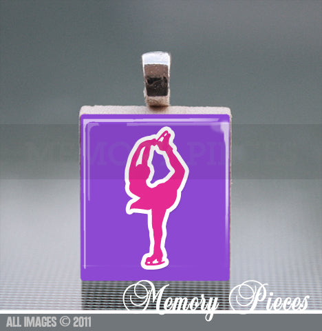 Ice Figure Skater Scrabble Tile Pendant with Ball Chain