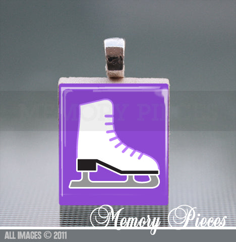 Ice Skate Scrabble Tile Pendant with Ball Chain