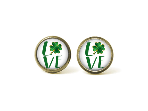 St. Patrick's Day 'Love' 12mm Post Earrings