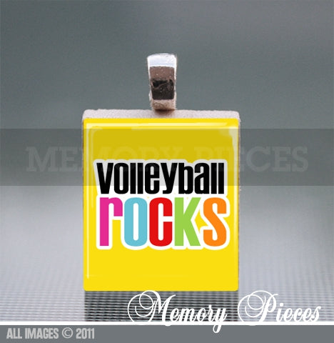 'Volleyball Rocks' Scrabble Tile Pendant with Ball Chain