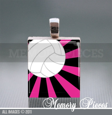 Volleyball with Rays Scrabble Tile Pendant with Ball Chain