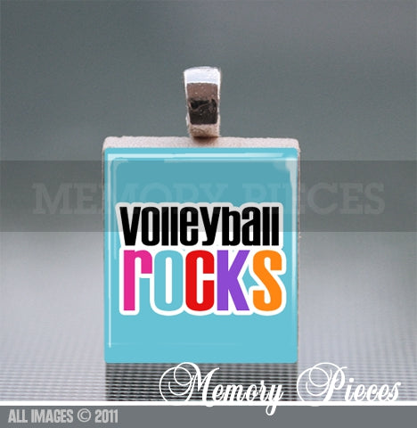 'Volleyball Rocks' Scrabble Tile Pendant with Ball Chain