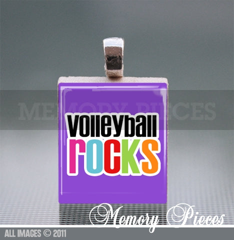 'Volleyball Rocks' Scrabble Tile Pendant with Ball Chain