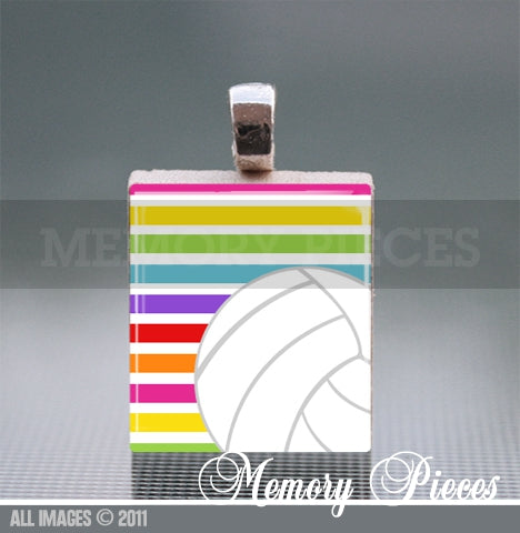 Volleyball with Stripes Scrabble Tile Pendant with Ball Chain