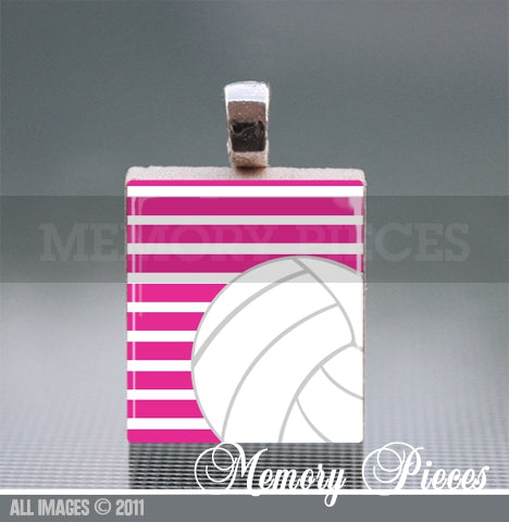 Volleyball with Stripes Scrabble Tile Pendant with Ball Chain