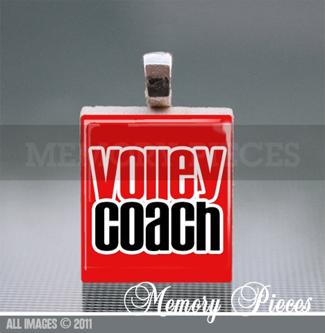 'Volley Coach' Volleyball Scrabble Tile Pendant with Silver Ball Chain