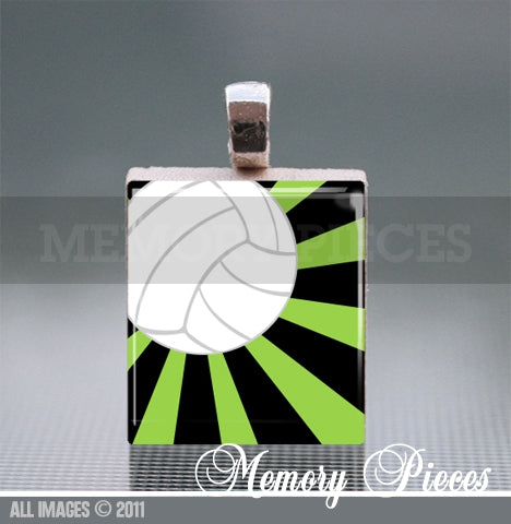 Volleyball with Rays Scrabble Tile Pendant with Ball Chain