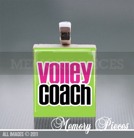 'Volley Coach' Volleyball Scrabble Tile Pendant with Silver Ball Chain