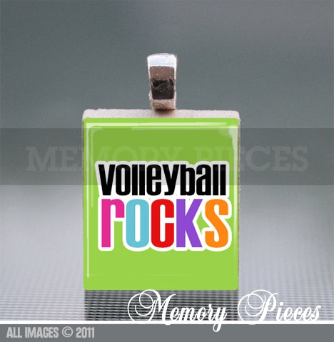 'Volleyball Rocks' Scrabble Tile Pendant with Ball Chain