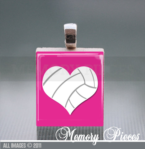 Volleyball Scrabble Tile Pendant with Ball Chain