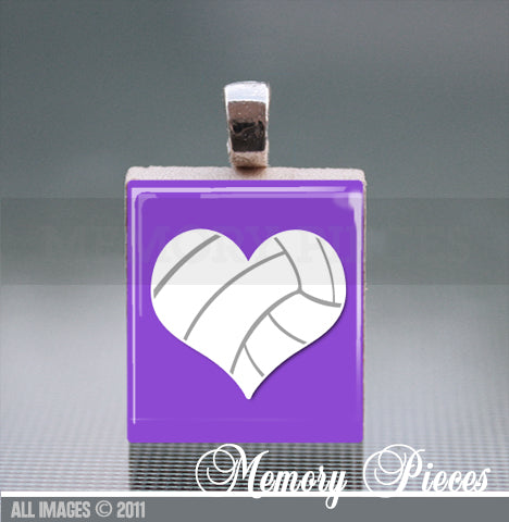 Volleyball Scrabble Tile Pendant with Ball Chain