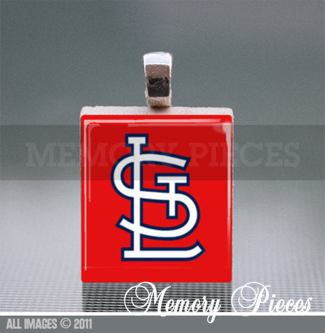 STL Cardinals Scrabble Tile Pendant with Silver Ball Chain