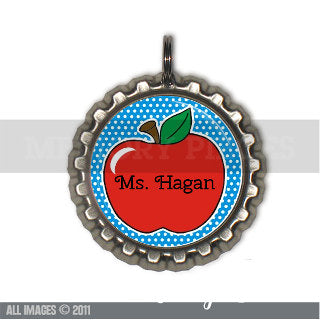 Personalized Teach Bottle Cap and Silver Ball Chain