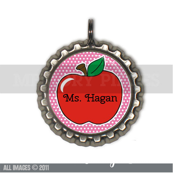 Personalized Teach Bottle Cap and Silver Ball Chain