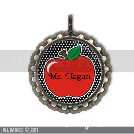 Personalized Teach Bottle Cap and Silver Ball Chain