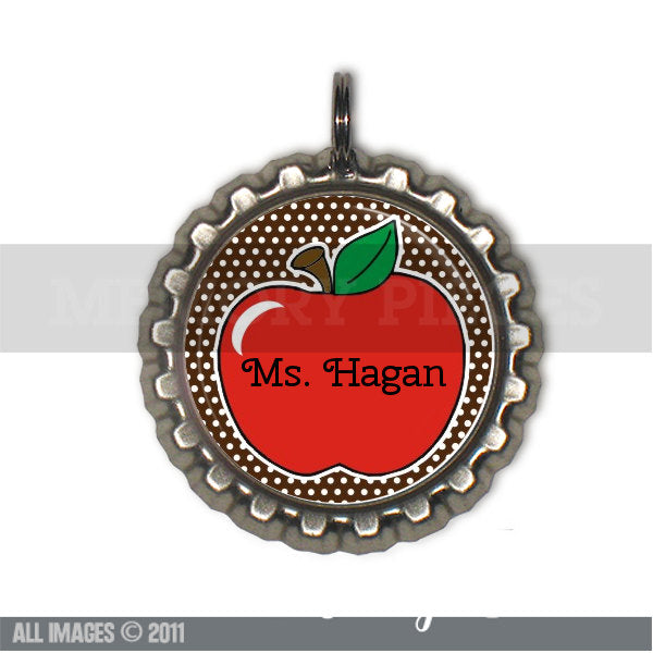 Personalized Teach Bottle Cap and Silver Ball Chain