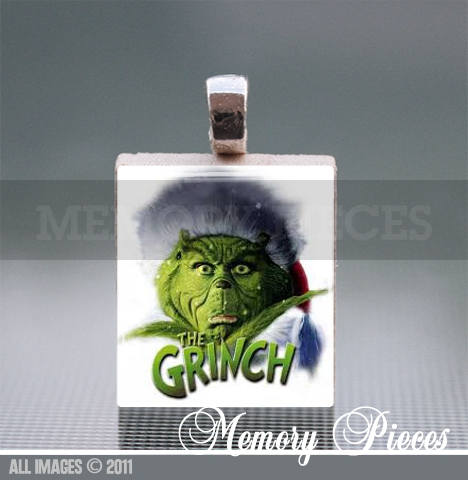 The Grinch Scrabble Tile Pendant and Silver Ball Chain Necklace