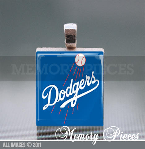 Dodgers Scrabble Tile Pendant with Silver Ball Chain