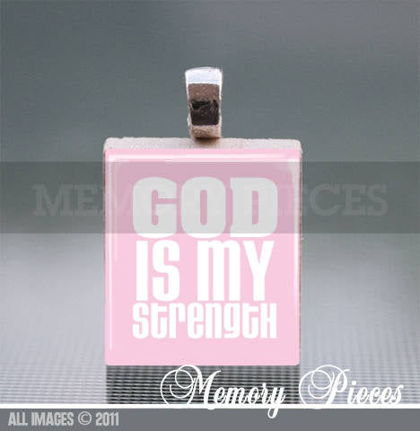 God is my Strength Scrabble Tile Pendant with Ball Chain