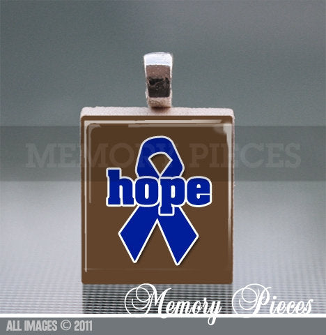 Colon Cancer Hope Scrabble Tile Pendant with Ball Chain