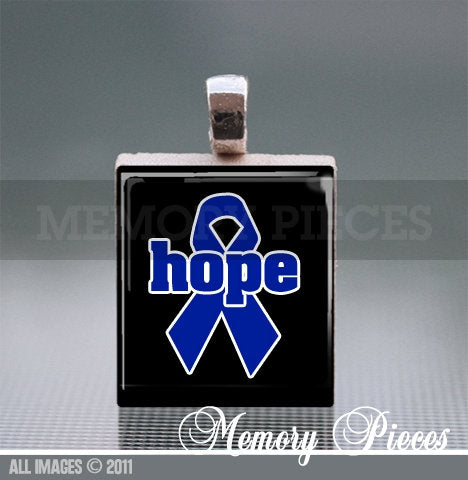 Colon Cancer Hope Scrabble Tile Pendant with Ball Chain