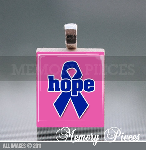 Colon Cancer Hope Scrabble Tile Pendant with Ball Chain