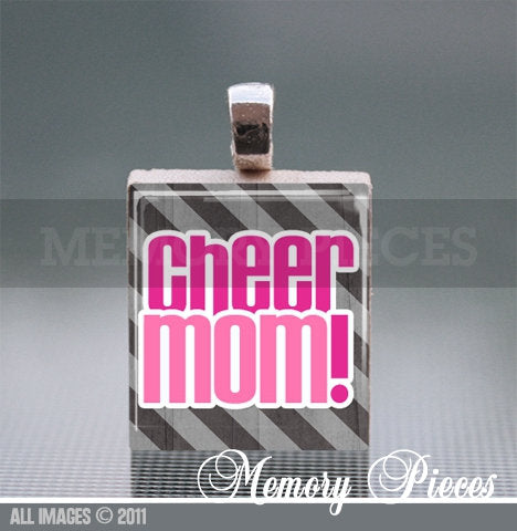 'Cheer Mom!' Scrabble Tile Pendant with Ball Chain