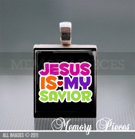 Jesus is my Savior Scrabble Tile Pendant with Ball Chain