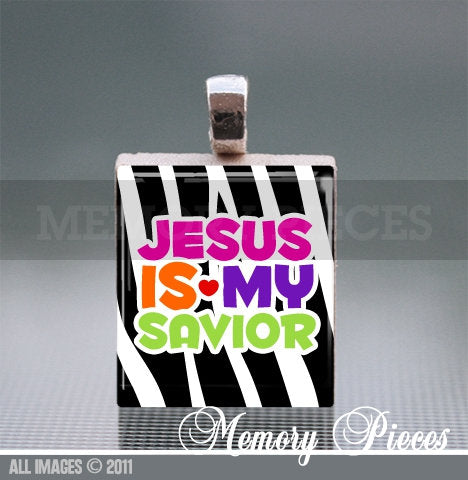 Jesus is my Savior Scrabble Tile Pendant with Ball Chain