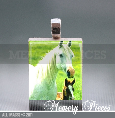 Horse Scrabble Tile Pendant with Ball Chain