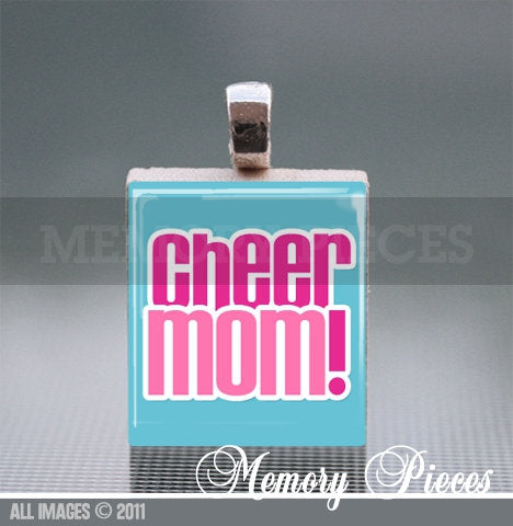 'Cheer Mom!' Scrabble Tile Pendant with Ball Chain