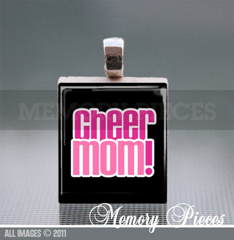 'Cheer Mom!' Scrabble Tile Pendant with Ball Chain