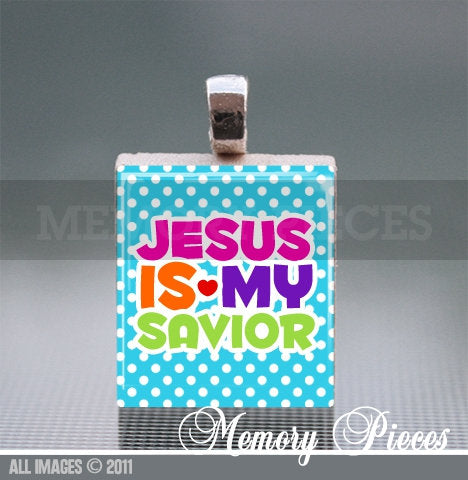 Jesus is my Savior Scrabble Tile Pendant with Ball Chain