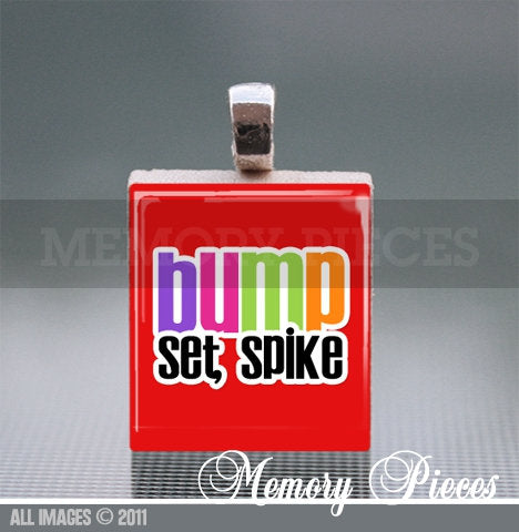 Bump - Set- Spike Volleyball Scrabble Tile Pendant with Ball Chain