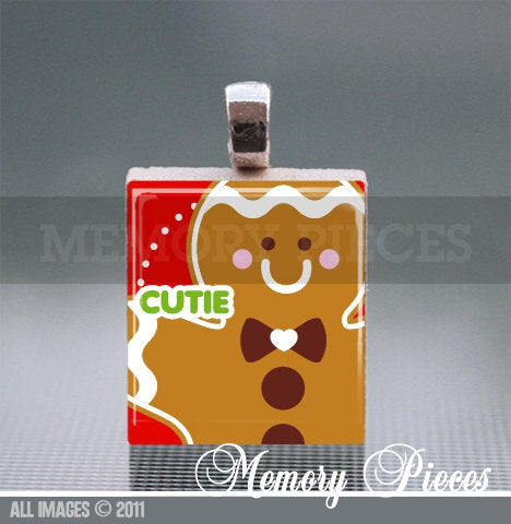 Gingerbread Man Cutie Scrabble Tile Pendant with Silver Ball Chain