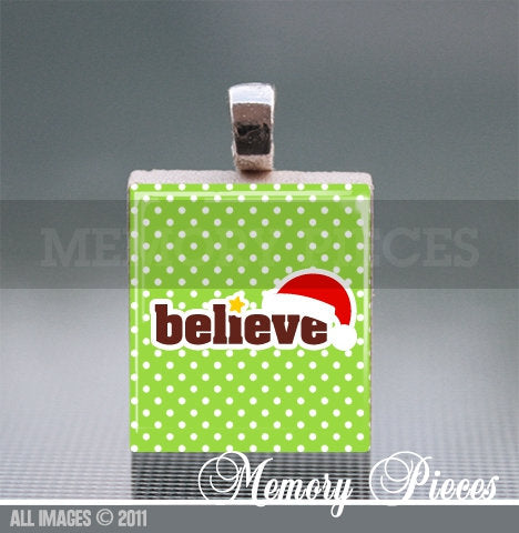 'Believe' Scrabble Tile Pendant with Silver Ball Chain