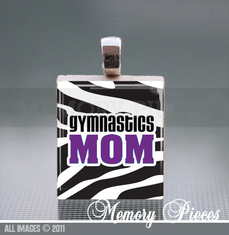 Gymnastics Mom Scrabble Tile Pendant with Ball Chain