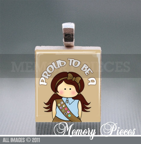 Brownie Girl Scout Scrabble Tile Pendant with Silver Ball Chain