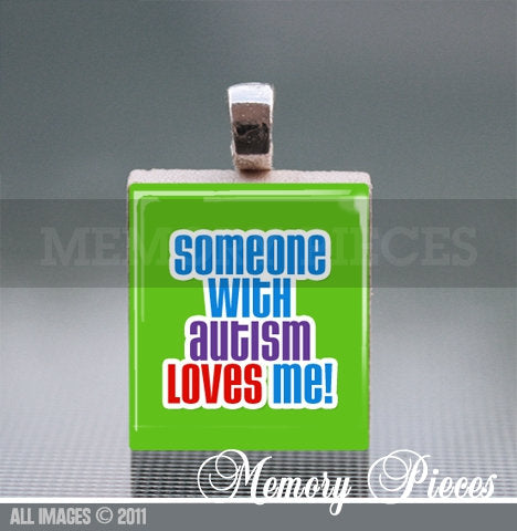 Autism Awareness 'Loves Me!' Scrabble Tile Pendant with Ball Chain