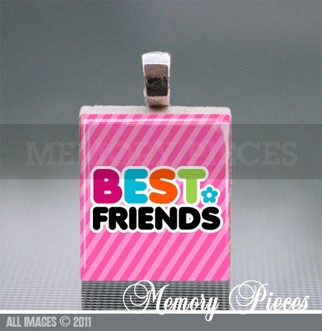 'Best Friends' Scrabble Tile Pendant with Silver Ball Chain