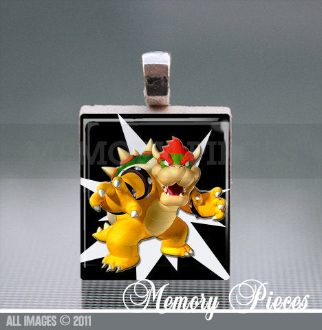 Bowser Scrabble Tile Pendant with Ball Chain