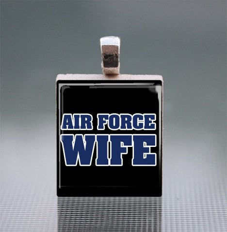 Air Force Scrabble Tile Pendant with Silver Ball Chain