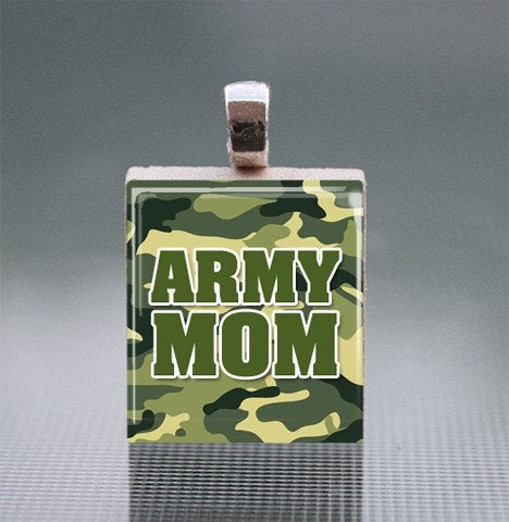 Army Scrabble Tile Pendant with Silver Ball Chain